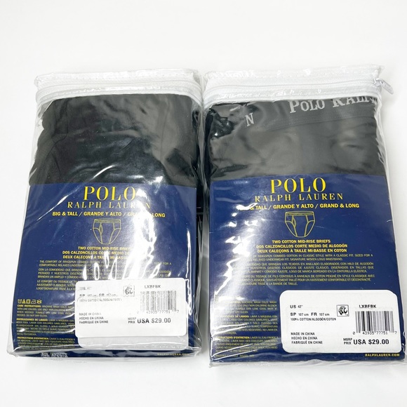 NWT POLO Ralph Lauren BIG & TALL BLACK Cotton mid-rise briefs 2 packs 42” sz 42 - Picture 6 of 9